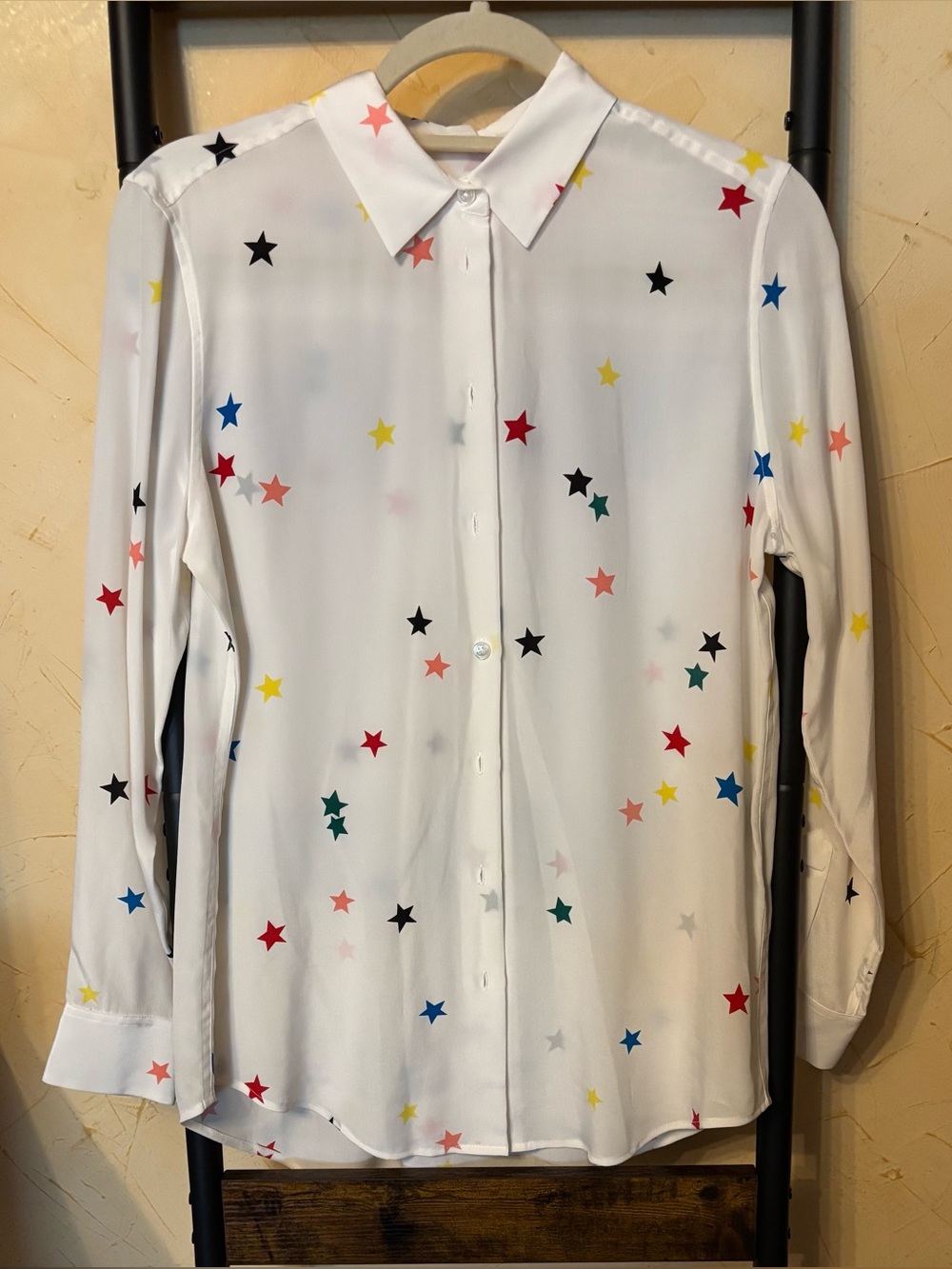Equipment Size S White Star Print Button-Up Blouse 100% Silk